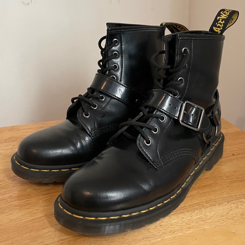 Dr. Martens 1460 Harness Boots Black Polished Smooth Leather UK9 W11 M10